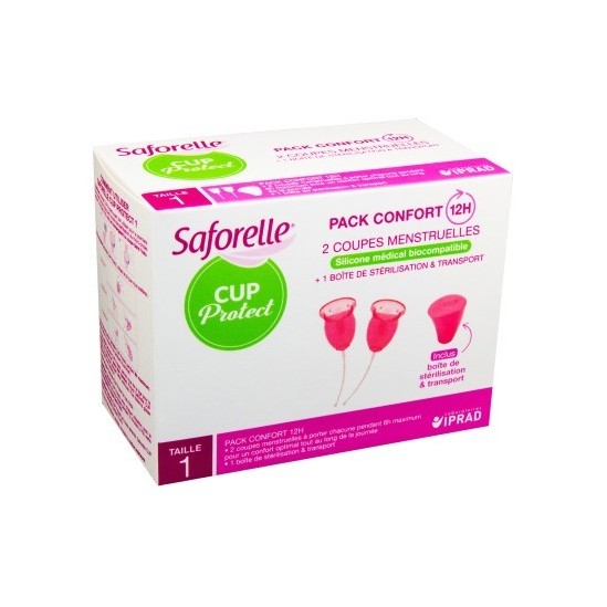 SAFORELLE CUP PROTECT Coupe Menstruelle Boîte de 2 + stérilisateur